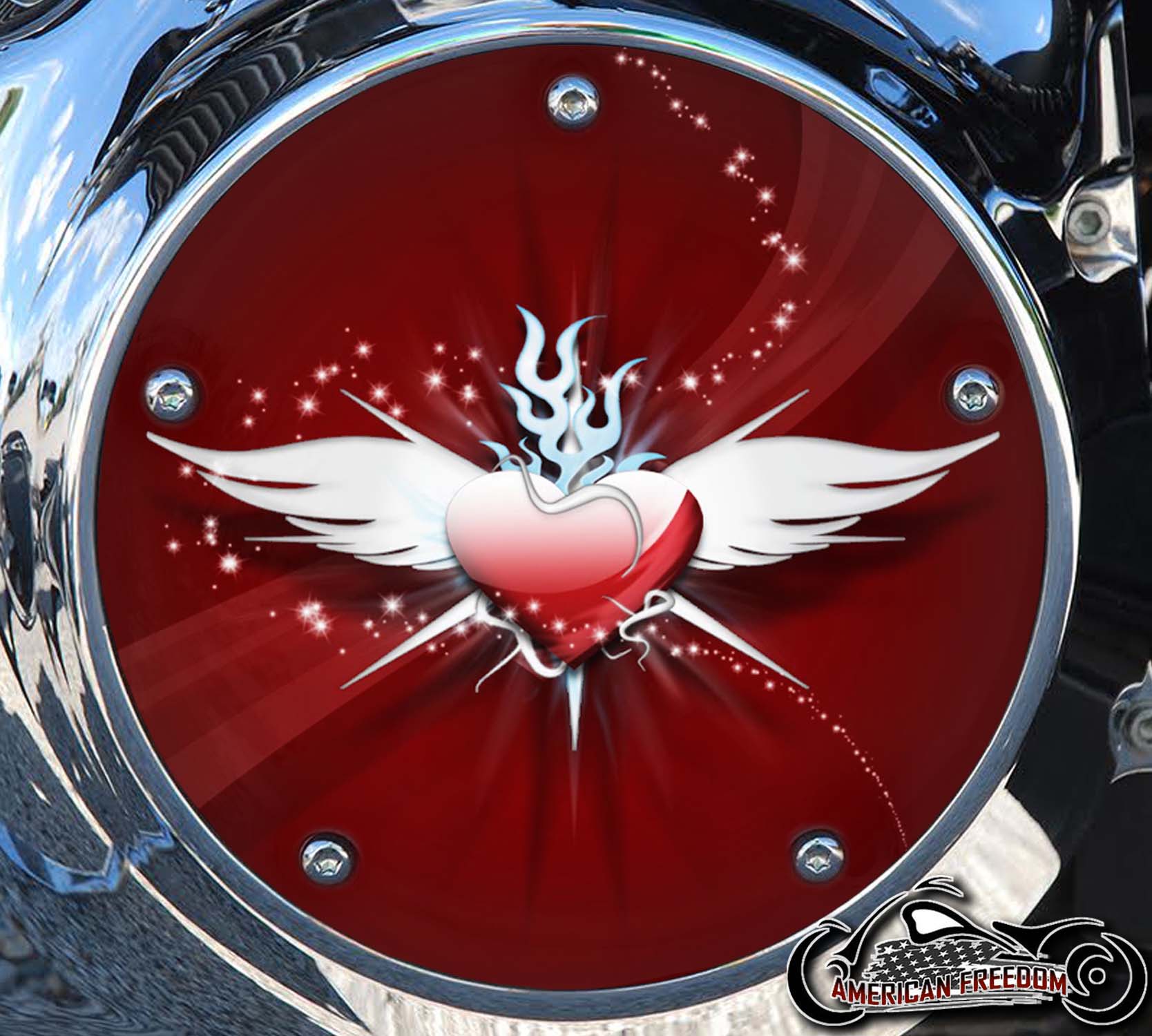 Custom Derby Cover - Heart Wings Flame - Click Image to Close